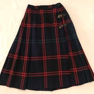 VINTAGE PEERLESS of BOSTON Wool Plaid Wrap Skirt leather strap details
